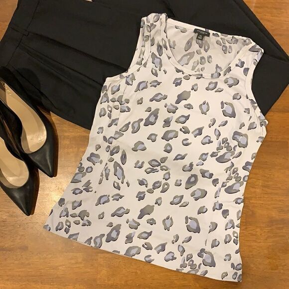 Ann Taylor Silk Sleeveless Tank Animal Print Grey Size XS - Picture 1 of 6